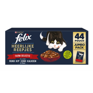 Felix heerlijke reepjes farm selectie rund / kip / eend / kalkoen 44x80 gr