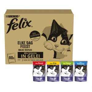 Felix pouch elke dag feest in gelei tonijn / kabeljauw / rund / kip 80x85 gr