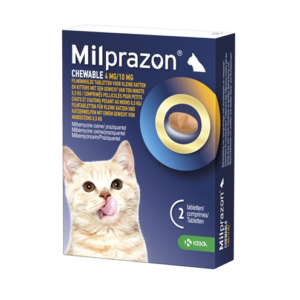 Krka milprazon kauwtabletten ontwormingstabletten kat >0,5 kg 4 mg/10 mg 2 tbl