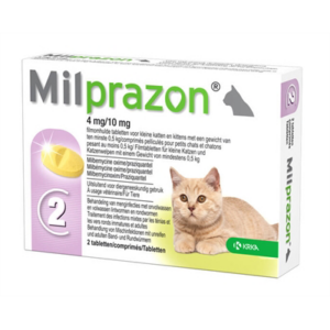 Krka milprazon ontwormingstabletten kat >0,5 kg 4 mg/10 mg 2 tbl