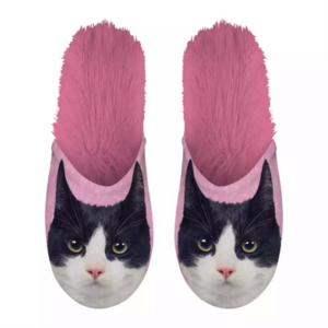 Pantoffel zwart witte kat roze Maat 39-42