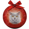 Plenty gifts kerstbal frosted grijze kat rood 10 cm