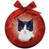 Plenty gifts kerstbal frosted zwart / witte kat rood 10 cm