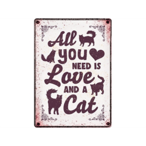 Plenty gifts waakbord blik all you need is love and a cat 21x15 cm