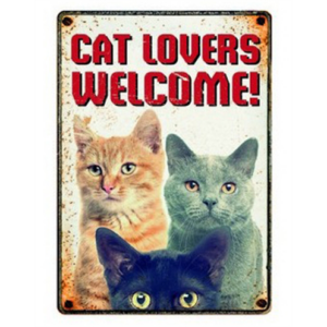 Plenty gifts waakbord blik cat lovers welcome 15x21 cm