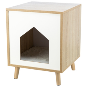 Trixie kattenmand huis isa houtlook lichtbruin / wit 40x40x50 cm