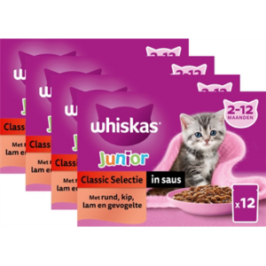 Whiskas multipack pouch junior classic selectie vlees in saus 4x12x85 gr