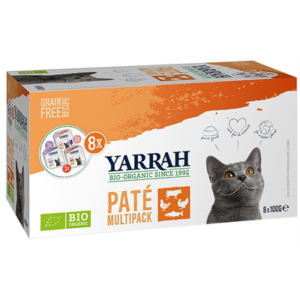 Yarrah organic multipack pate zalm / rund / kalkoen / kip graanvrij 8x100 gr