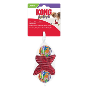 Kong cat active jacks stuiterbal multipack met catnip rood 10,5x8x7 cm