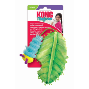 Kong flingaroo rups met blad met catnip 25,5x8,5x3 cm