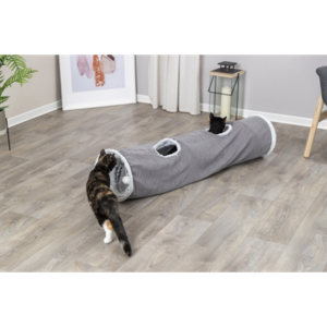 Trixie katten speeltunnel harvey velours / pluche grijs 27x116 cm